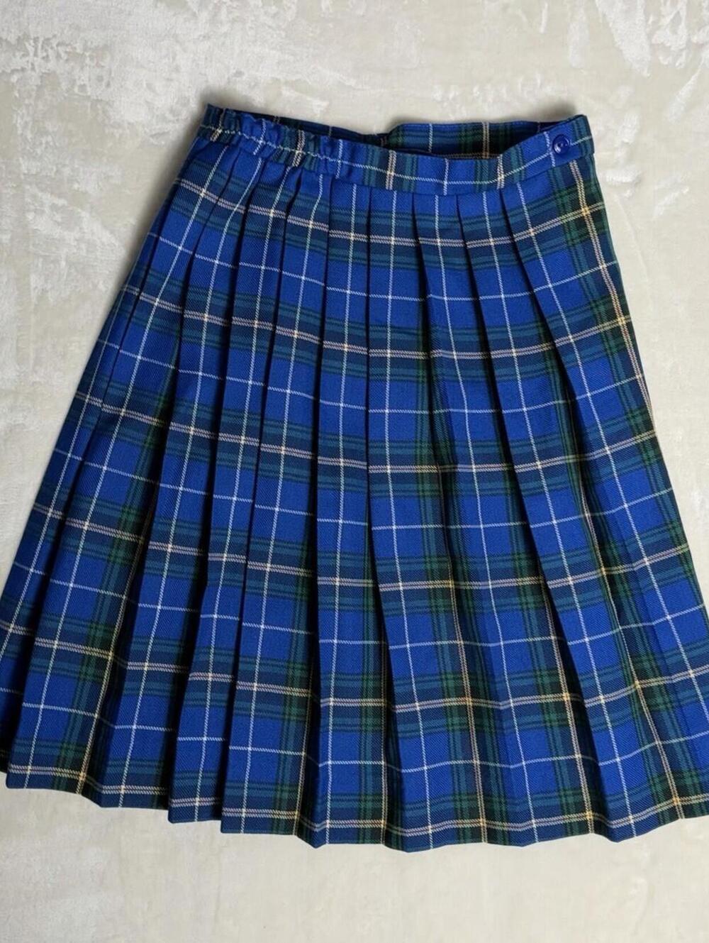 VTG Bonda Nova Scotia Tartan Plated Skirt Womens 10 Blue Green Wool Blend Canada